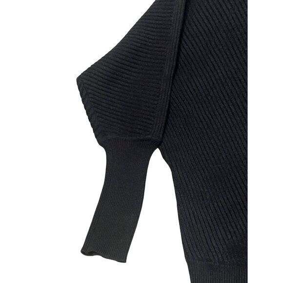 Devotion By Cyrus Women's Black Sweater L -Dolman Sleeves  V-neck Ribbed Goth - Picture 3 of 16